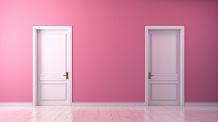 Two White Doors Against a Pink Wall
