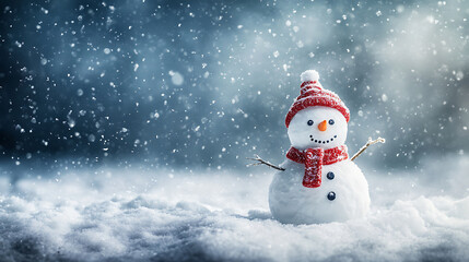 Obraz premium cheerful snowman in snow brings joy during winter festivities