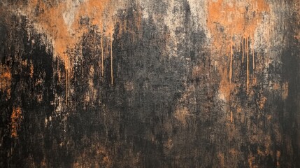 Fototapeta premium Abstract art painting in black, orange, brown, and white colors