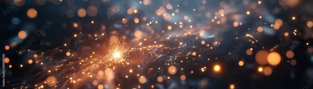 Poster a mesmerizing abstract background featuring glowing particles and vibrant light trails, creating a s