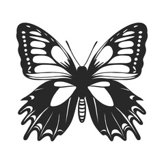 Beautiful monochrome Butterfly for tattoo, logo, print, coloring page, poster in Y2K style. Silhouette butterfly insect vector Illustration isolated on transparent background.