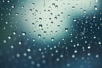 Fototapeta premium Water droplets gracefully trickling down glass, capturing the essence of a rainy day beauty.