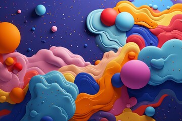Vibrant abstract background featuring a fusion of 2d and 3d objects in artistic harmony
