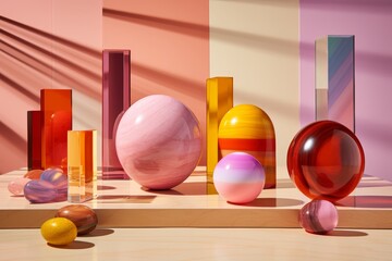 Striking blend of 2d and 3d objects showcased on a vibrant and colorful abstract background