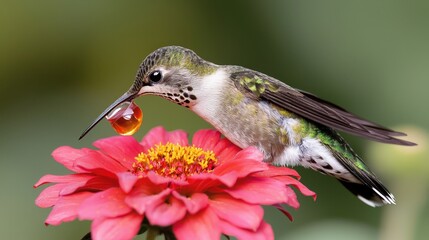 Obraz premium Hummingbird Feeding on Red Flower Nature Wildlife Photography
