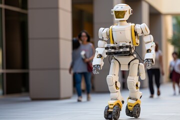 Robot serves coffee in office setting, enhancing workplace efficiency and convenience