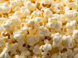 A close-up view of fluffy, popped popcorn kernels.