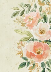 Watercolor Flowers and Leaves in Pastel Hues with Gold Leaf