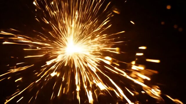 spark explosions with black background. Towards Camera. 4K Video