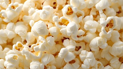 A close-up view of fluffy, popped popcorn, ideal for snacking during movies or gatherings.