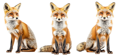Fototapeta premium three set of foxes collection isolated transparent background