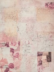 Obraz premium Collage of Vintage Love Letters and Postcards with Soft Pink Floral