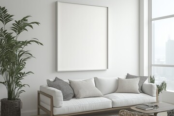 Fototapeta premium Mock up poster in Living room, Scandinavian decoration, 3d render, 3d illustration