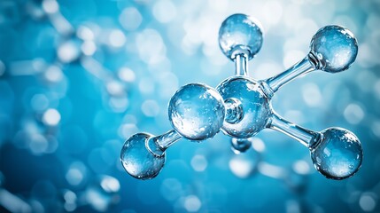 A close-up of a water molecule against a blue background