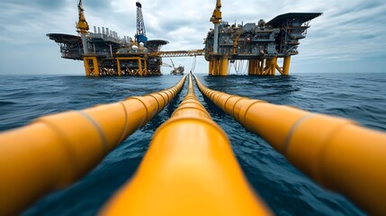 Subsea Power Cable Connections Linking Offshore Energy Platforms in Clean Ocean Backdrop