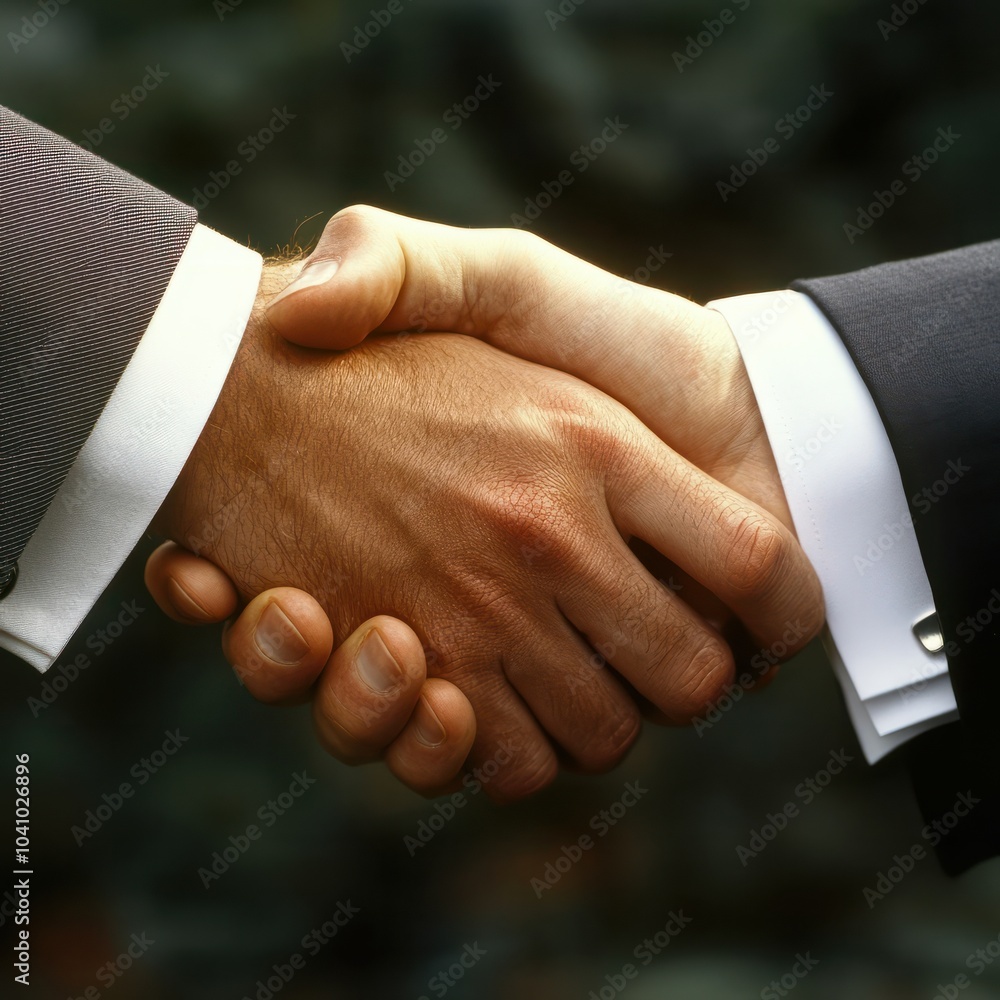 Aufkleber business negotiation meeting involves handshake and contract signing, sealing agreements and formali