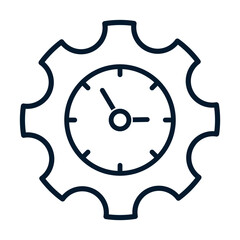 Gear, clock. Concept development time, workflow. Vector linear icon isolated on white background.