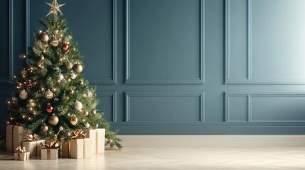 Christmas background with tree and decor