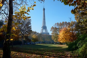 A view of the eiffel tower through the trees