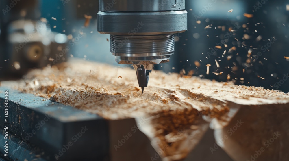 Aufkleber close-up shot of machine with numerical control cuts wood. cnc tool.