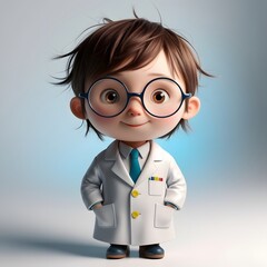 3D illustration of a cute boy & girl wearing a lab coat and glasses