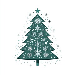 Fototapeta premium Decorative Christmas tree with snowflakes and star on a white isolated background.