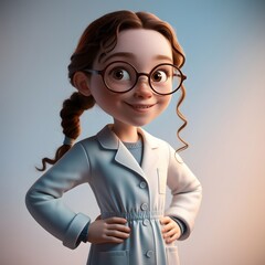 3D illustration of a cute boy & girl wearing a lab coat and glasses