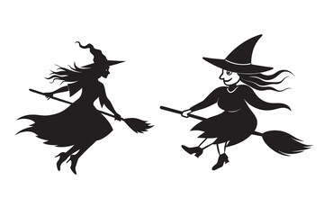 Flying Witches on Broom Silhouettes Perfect for Halloween Decorations