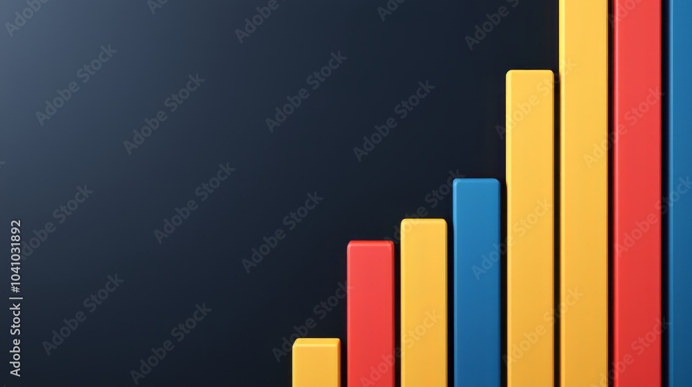 Poster colorful bar graph on dark background representing growth and statistics.