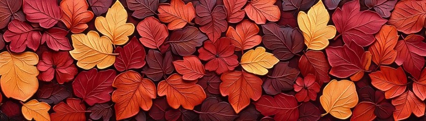 Fototapeta premium Colorful autumn leaves on a dark surface, creating a vibrant natural pattern.