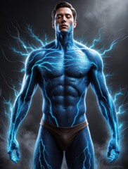 Superman strong body electrical blue flames