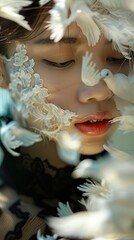 Woman Surrounded by White Doves: A Dreamy Portrait