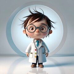 3D illustration of a cute boy & girl wearing a lab coat and glasses