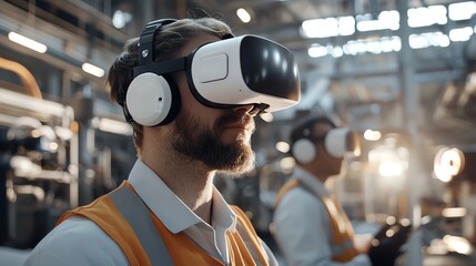 Construction workers learning safety protocols in an immersive VR environment