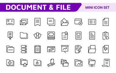 Document Management Icon Set. Streamlined icons for organizing, storing, and sharing files, perfect for productivity apps, cloud storage, and business workflows.