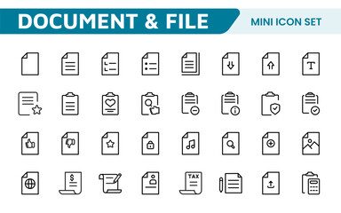 Document Management Icon Set. Streamlined icons for organizing, storing, and sharing files, perfect for productivity apps, cloud storage, and business workflows.