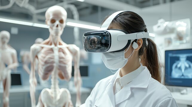 Medical students using VR to study human anatomy in detail