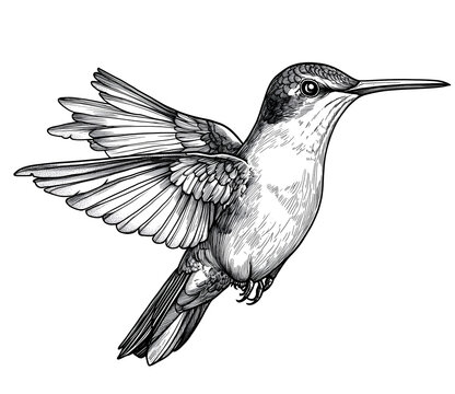 recommend clip art: Ink drawing of a hummingbird, simple design, white background