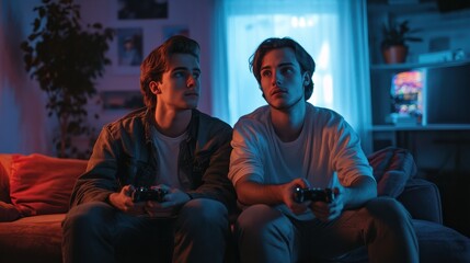 Gay couple enjoying a gaming date at home