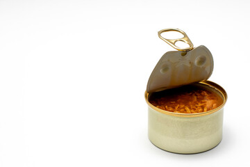 Can of food is opened and the contents are visible