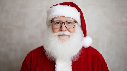 Happy Santa Claus Portrait  Smiling  White Beard  Red Suit
