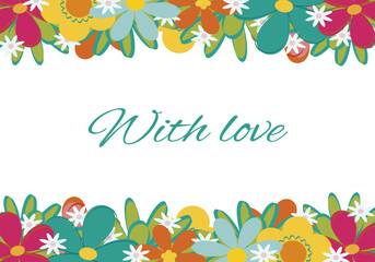 Border of delicate flowers in the style of the 60s, 70s.