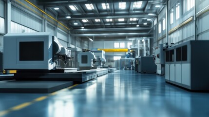 Obraz premium machine tool in metal factory with drilling cnc machines