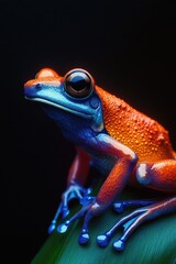 Naklejka premium Red and Blue Frog on Green Leaf