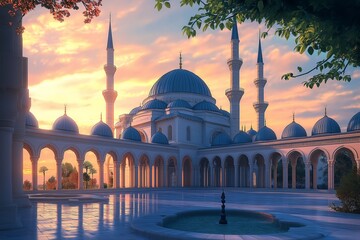 Naklejka premium majestic and beautiful islamic mosque by generative ai
