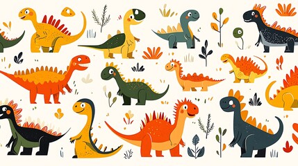Cute Cartoon Dinosaurs Illustration Set   Vector Graphic Design