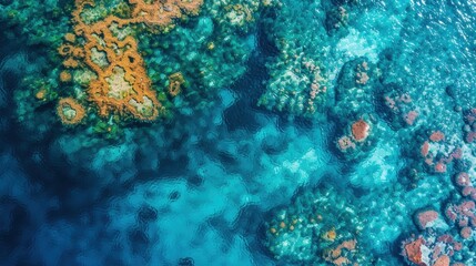 Fototapeta premium Aerial View of Vibrant Coral Reef Underwater