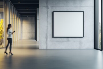 Contemporary coworking interior with banner