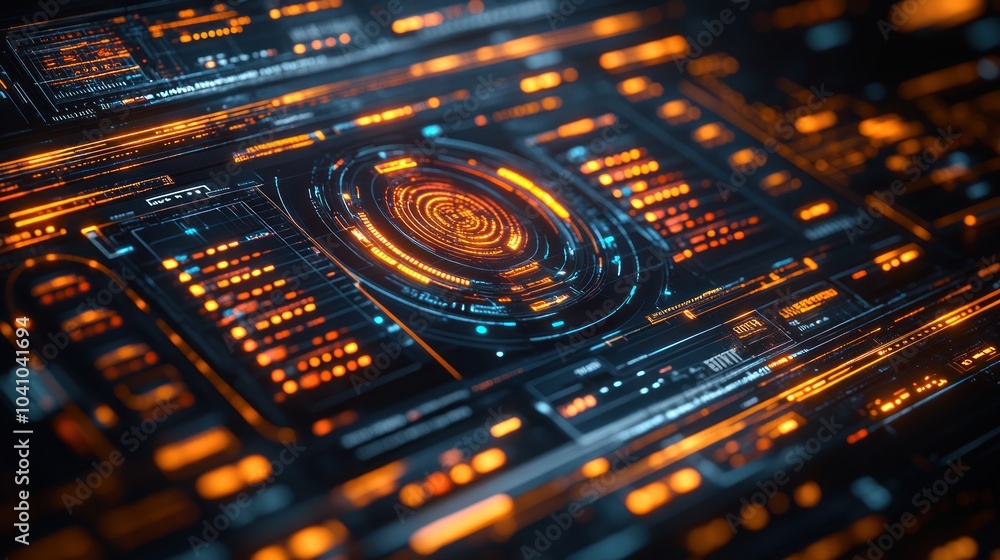 Aufkleber futuristic digital interface with glowing elements and fingerprint design.