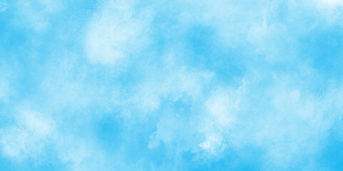 Watercolor stain with hand paint pattern on blue canvas, Abstract beautiful light blue cloudy sky clouds with stains, Creative vintage light sky blue background with various clouds and fogg.